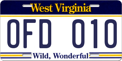 WV license plate OFD010