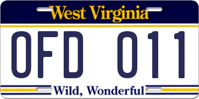 WV license plate OFD011