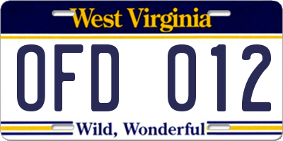 WV license plate OFD012