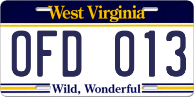 WV license plate OFD013