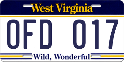 WV license plate OFD017
