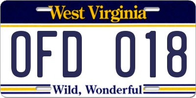 WV license plate OFD018