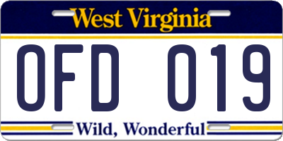 WV license plate OFD019