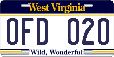 WV license plate OFD020