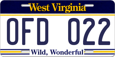 WV license plate OFD022