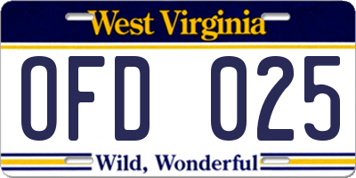 WV license plate OFD025