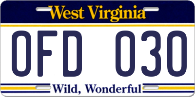 WV license plate OFD030
