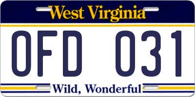 WV license plate OFD031