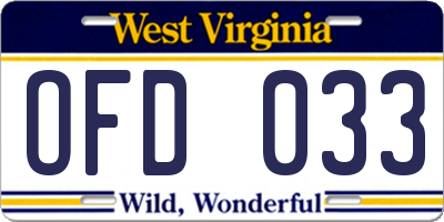 WV license plate OFD033