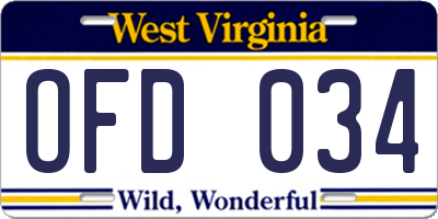 WV license plate OFD034