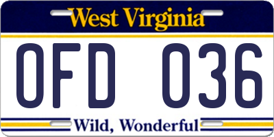 WV license plate OFD036
