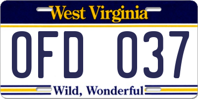 WV license plate OFD037