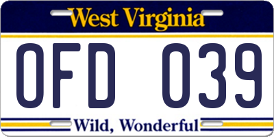 WV license plate OFD039