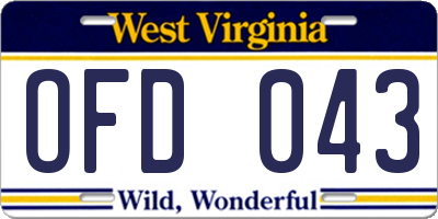 WV license plate OFD043