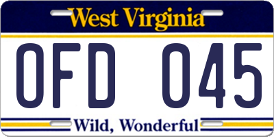 WV license plate OFD045