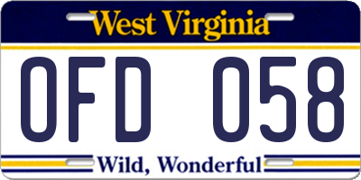 WV license plate OFD058