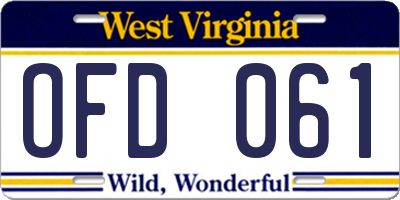 WV license plate OFD061