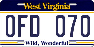WV license plate OFD070