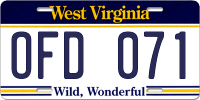 WV license plate OFD071