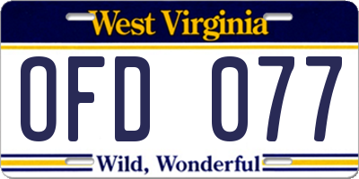 WV license plate OFD077