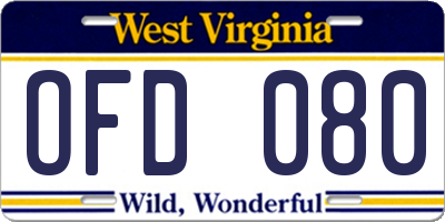 WV license plate OFD080