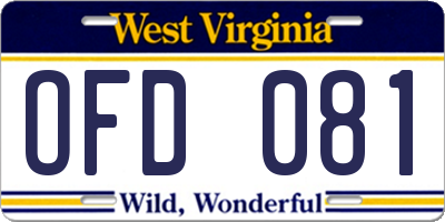 WV license plate OFD081