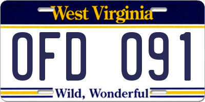 WV license plate OFD091