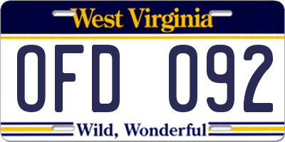 WV license plate OFD092
