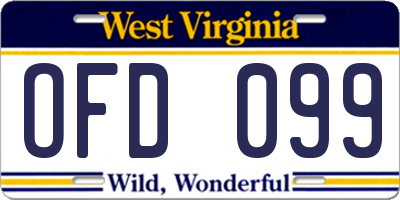WV license plate OFD099