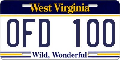 WV license plate OFD100