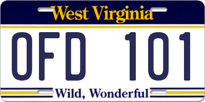 WV license plate OFD101