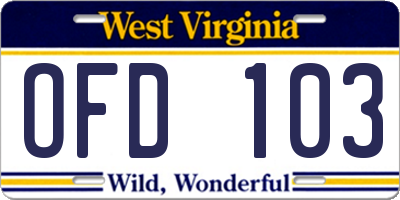 WV license plate OFD103