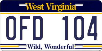 WV license plate OFD104