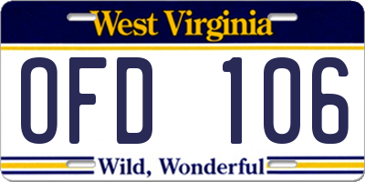 WV license plate OFD106