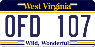 WV license plate OFD107