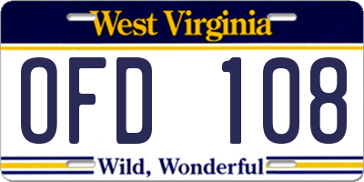 WV license plate OFD108