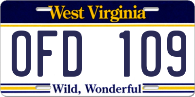 WV license plate OFD109