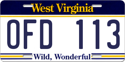 WV license plate OFD113