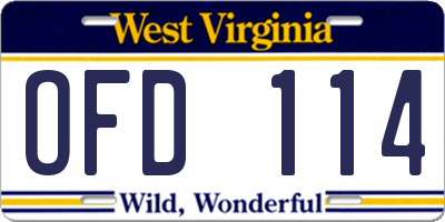 WV license plate OFD114