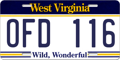WV license plate OFD116