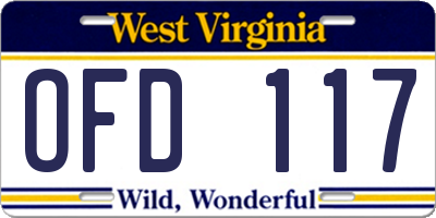WV license plate OFD117