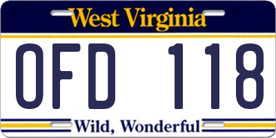 WV license plate OFD118