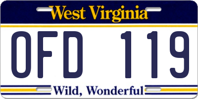 WV license plate OFD119