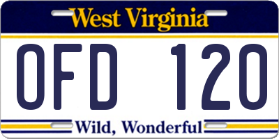 WV license plate OFD120