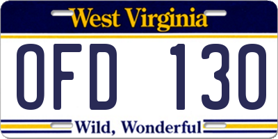 WV license plate OFD130