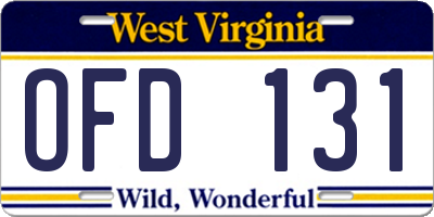 WV license plate OFD131