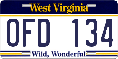 WV license plate OFD134