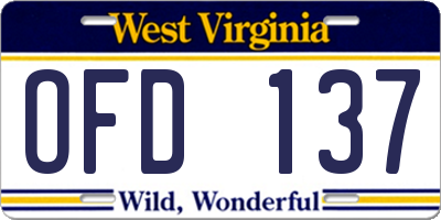 WV license plate OFD137
