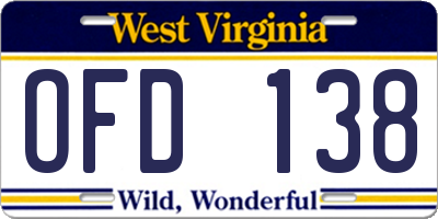 WV license plate OFD138