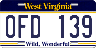WV license plate OFD139